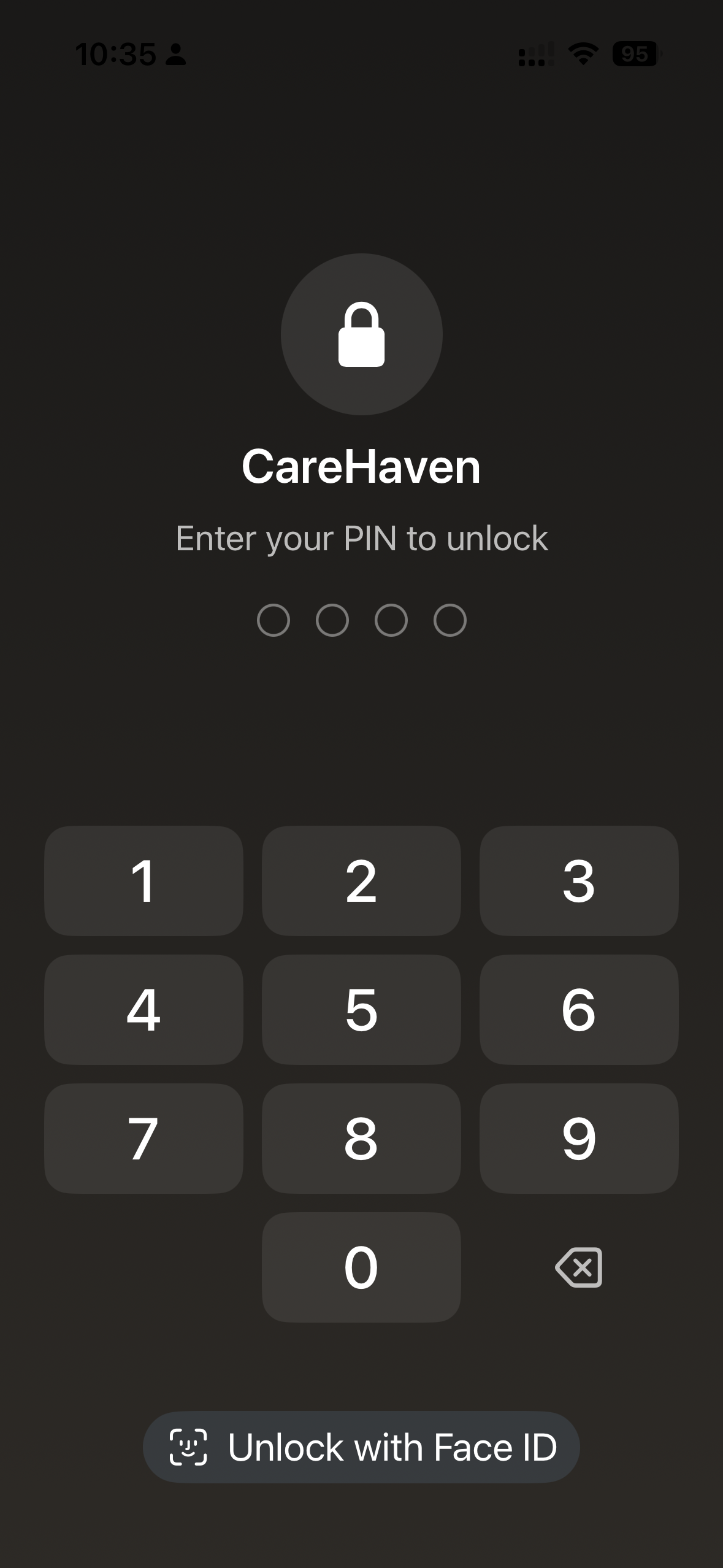 Privacy lock — four-digit PIN protects the app and sensitive surfaces