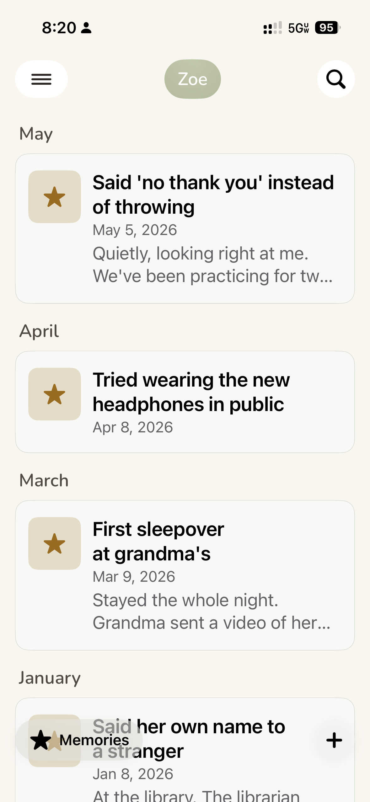 Memory Book — milestones