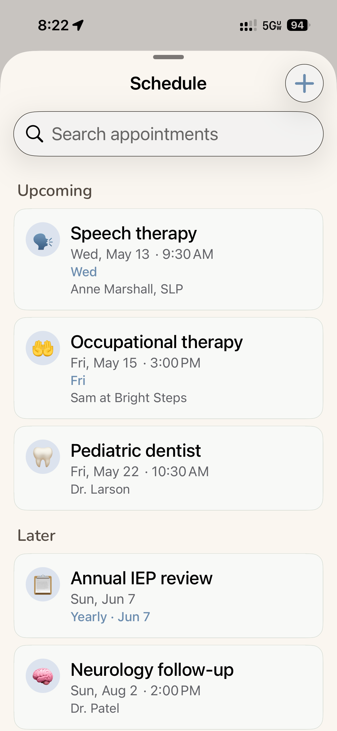 Schedule — appointments