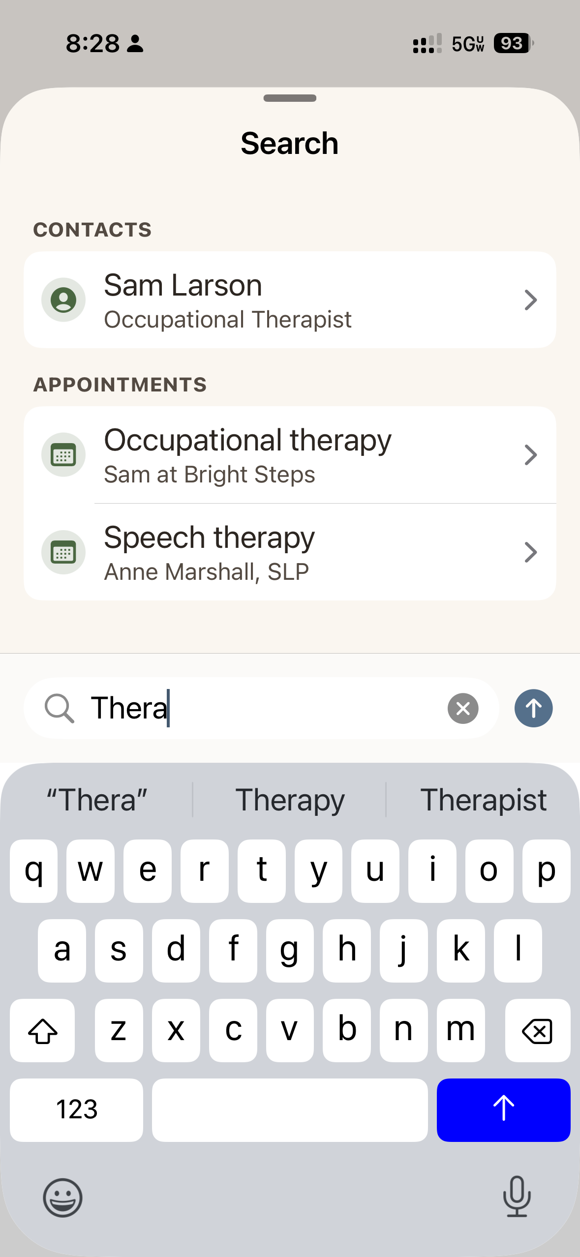 Universal search — type one letter, find everything